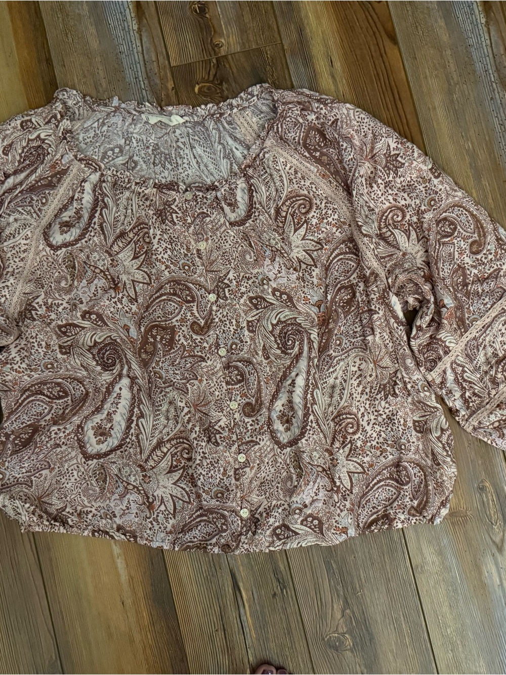 Lucky Brand Mauve Paisley Button-Front Blouse